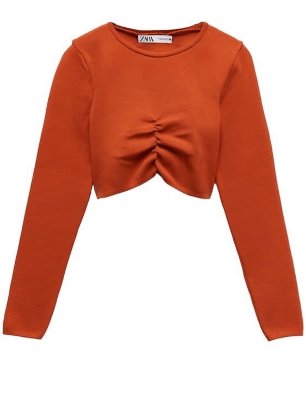 Zara Rust Long Sleeve Cropped Ruched Top - Picture 3 of 7